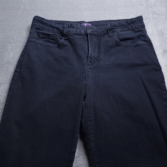 NYDJ Womens Straight Leg Jeans 12 Mid Rise Black Rhinestone Pockets Slimming - Picture 6 of 9